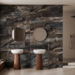 Front,View,On,Bright,Bathroom,Interior,With,Double,Sink,,Two